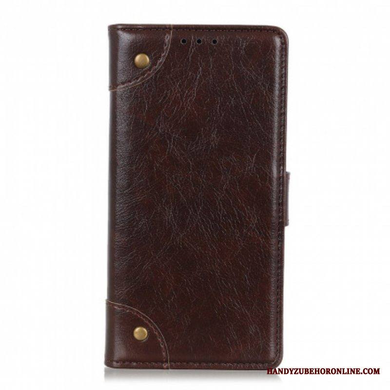 Flip Case Xiaomi Redmi Note 10 5G Tyylikkäät Nappan Nahkaiset Vintage-niitit