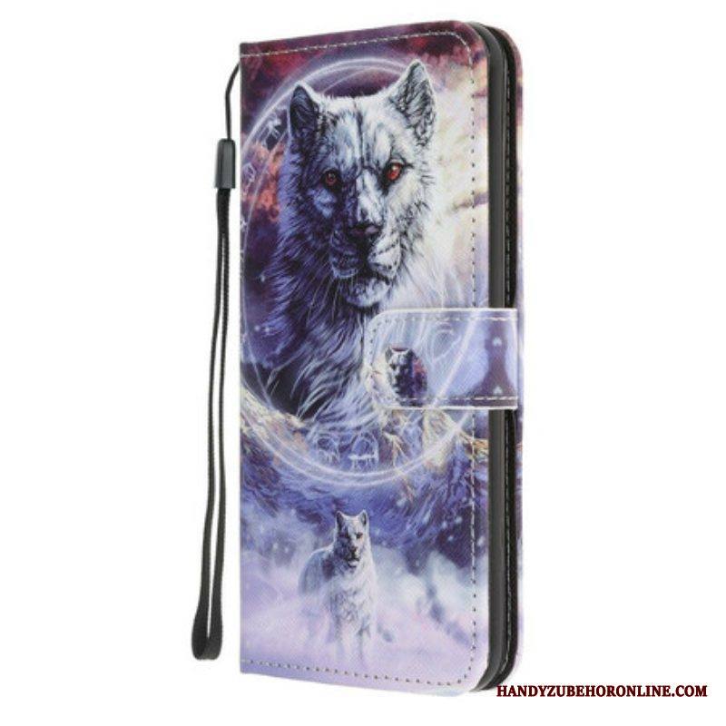 Flip Case iPhone 13 Mini Susi Talvella Kaulanauhan Kanssa