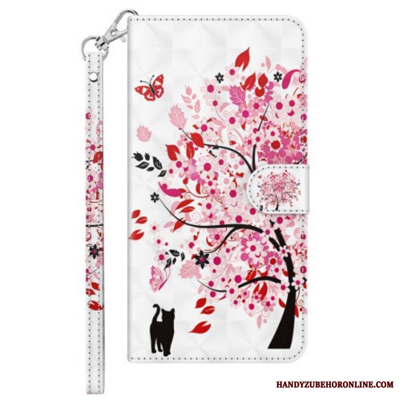 Flip Case iPhone 15 Plus Suojaketju Kuori Punaisen Puun Alla 3d Hihnalla