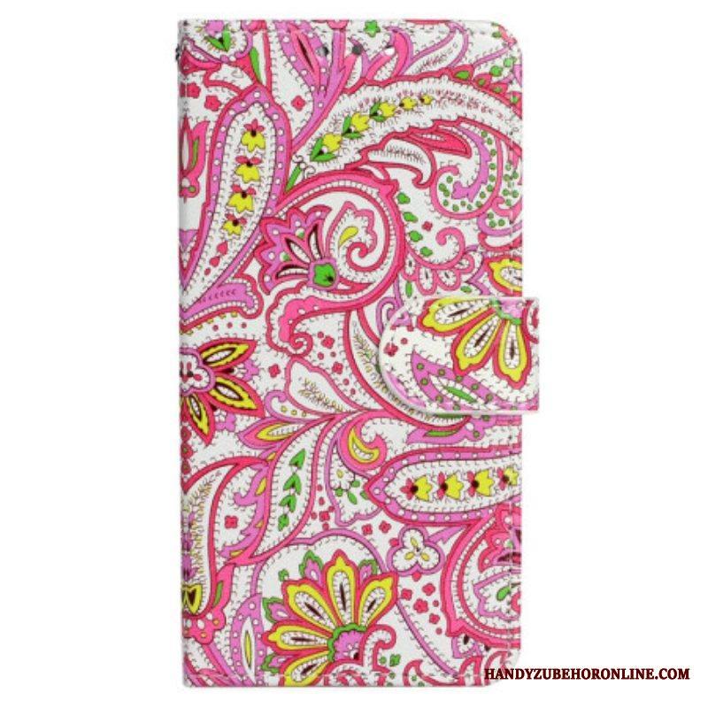 Flip Case iPhone 15 Plus Suojaketju Kuori Värikäs Kuvio Hihnalla