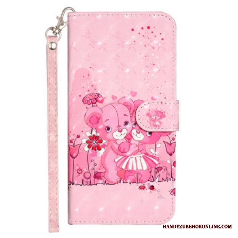 Flip Case iPhone 15 Pro Suojaketju Kuori 3d-nallekarhut Hihnalla