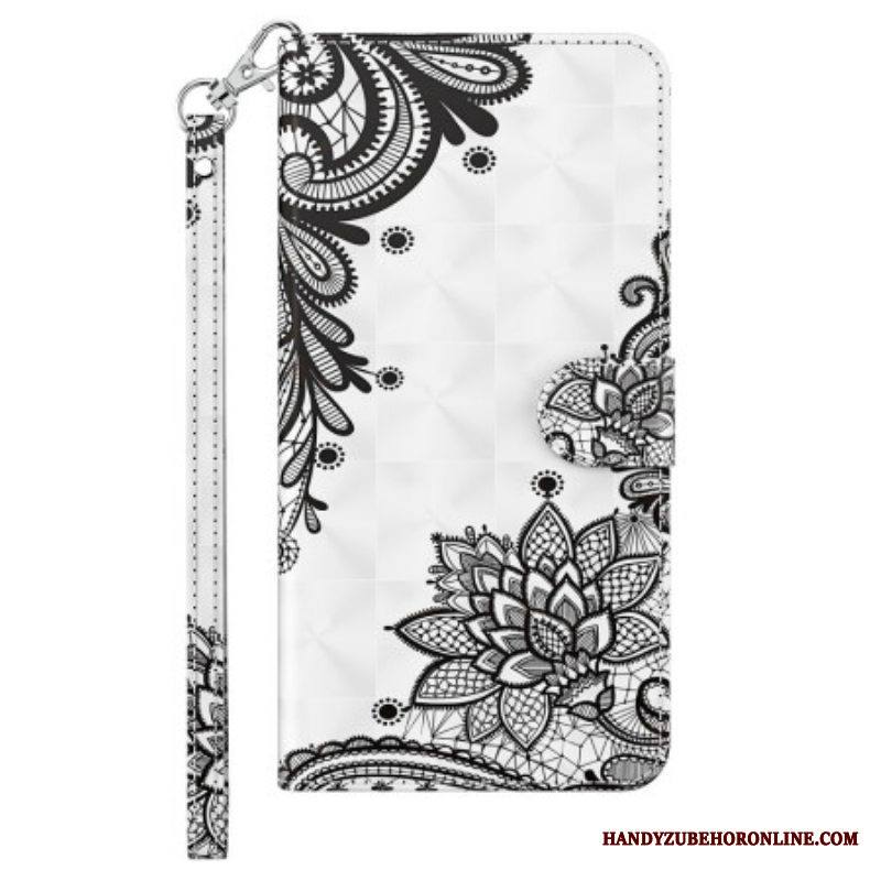 Flip Case iPhone 15 Pro Suojaketju Kuori 3d-pitsi Hihnalla