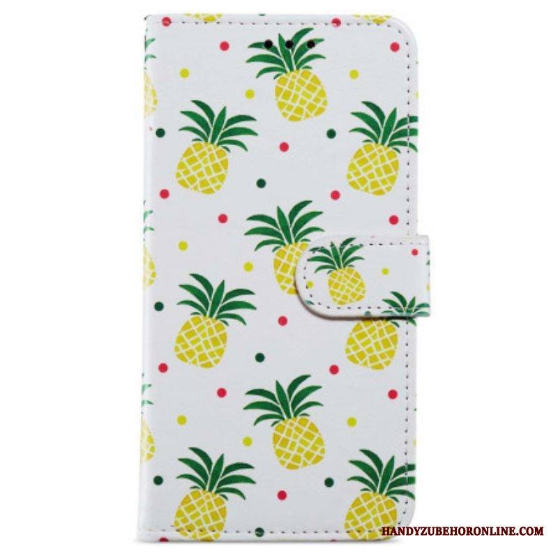 Flip Case iPhone 15 Suojaketju Kuori Ananas Hihnalla