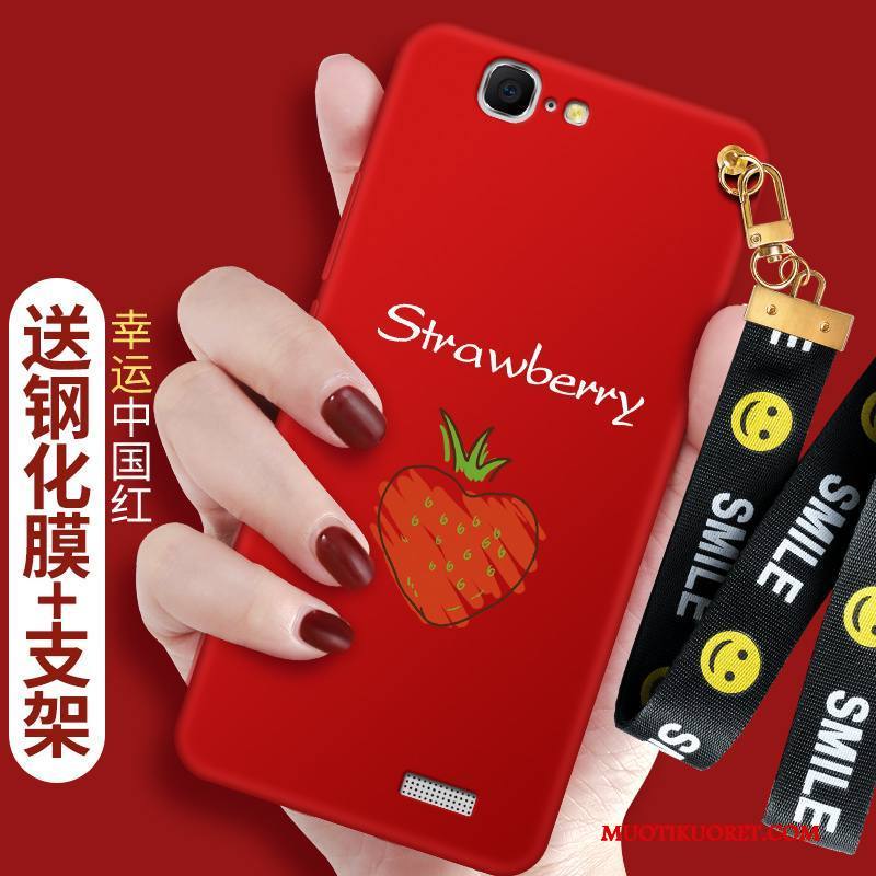 Huawei Ascend G7 Kuori Suojaus All Inclusive Silikoni Pesty Suede Kotelo Punainen Ripustettavat Koristeet