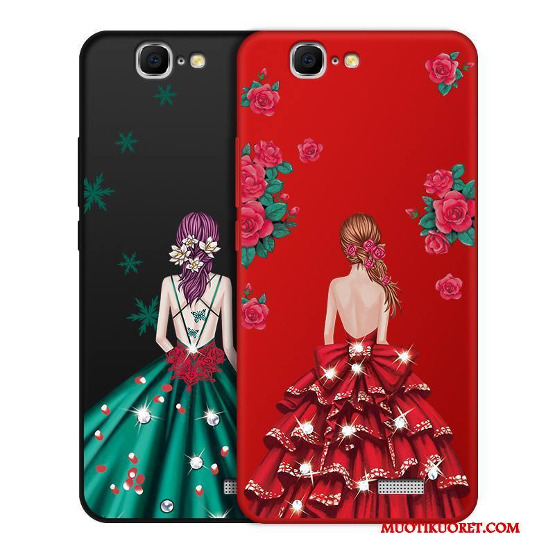 Huawei Ascend G7 Suojaus Musta Pesty Suede Ripustettavat Koristeet Pehmeä Neste Kuori Murtumaton