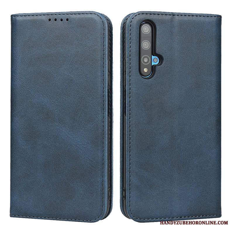 Huawei Nova 5t Kuori Salkku Niitti All Inclusive Magneettinen Nahkakotelo Aito Nahka Tummansininen
