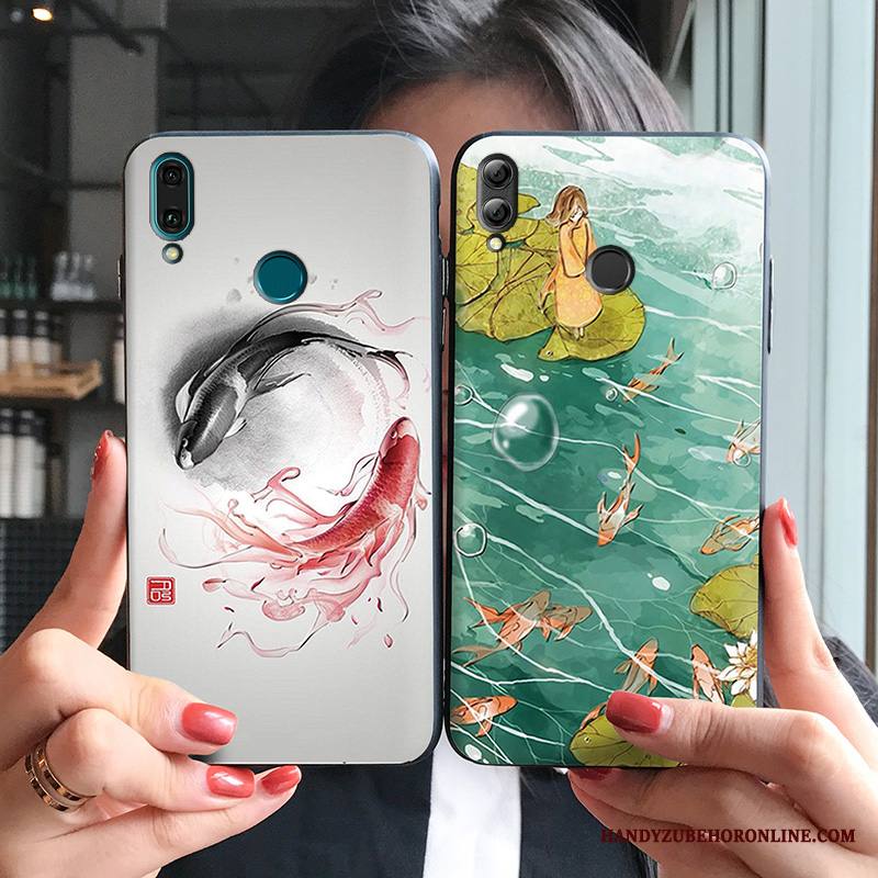 Huawei P Smart+ 2019 Kuori Kiinalainen Tyyli Suojaus Murtumaton Kotelo Persoonallisuus Luova Valkoinen