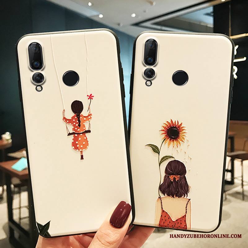Huawei P Smart+ 2019 Kuori Silikoni Pesty Suede Auringonkukka Kustannukset Kohokuviointi Pieni Puhelimen Kuoret
