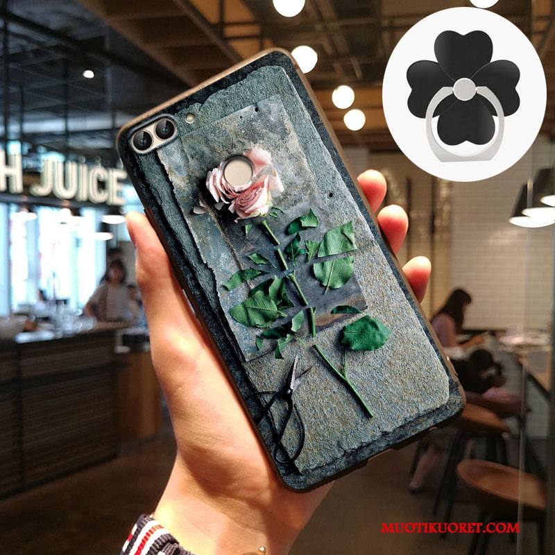 Huawei P Smart Kuori Kohokuviointi Pesty Suede Harmaa Kotelo Puhelimen Kuoret Suojaus Silikoni