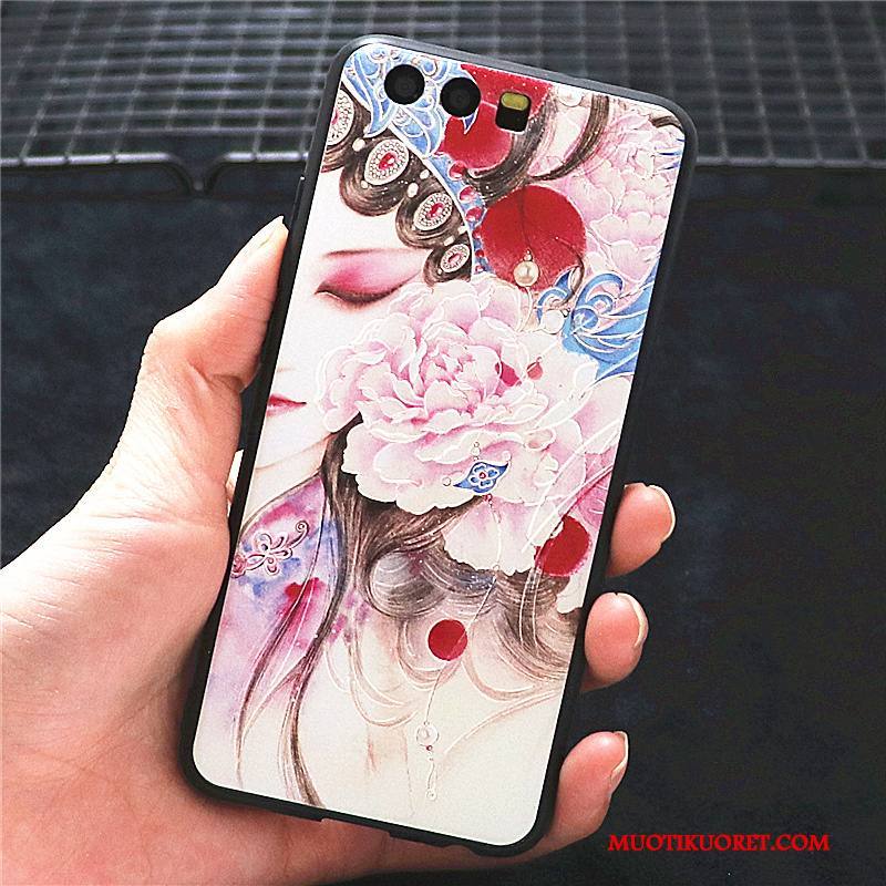 Huawei P10 Plus Kuori Hua Dan Luova Murtumaton Pesty Suede Kiinalainen Tyyli Puhelimen Kuoret Punainen
