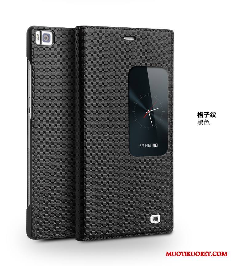 Huawei P8 Kuori Puhelimen Kuoret Nahkakotelo Korkea Suojaus Murtumaton Aito Nahka Musta