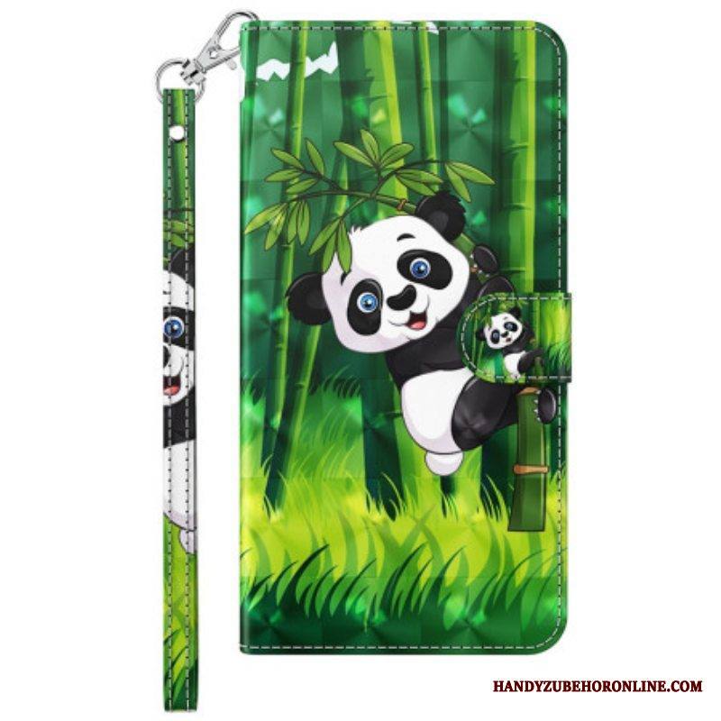 Kotelot Moto G73 5G Suojaketju Kuori Panda Ja Bambu Kaulanauhalla
