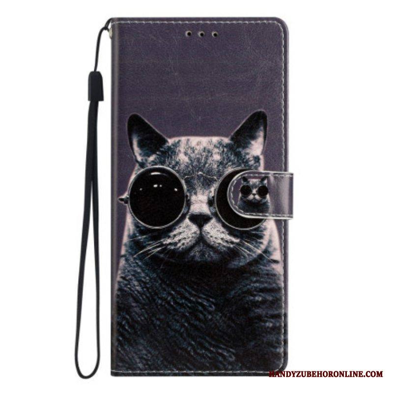 Kotelot Moto G73 5G Suojaketju Kuori Strappy Glasses Cat
