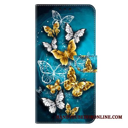 Kotelot Samsung Galaxy A17 4g / 5g Puhelinkuoret Kultaiset Perhoset Vihreällä Taustalla