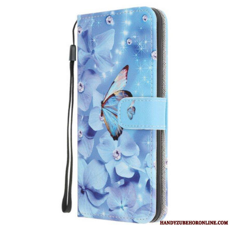 Kotelot Samsung Galaxy A52 4G / A52 5G / A52s 5G Suojaketju Kuori Strappy Diamond Perhoset