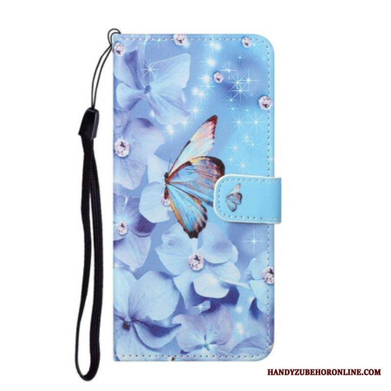 Kotelot Samsung Galaxy S21 5G Suojaketju Kuori Strappy Diamond Perhoset
