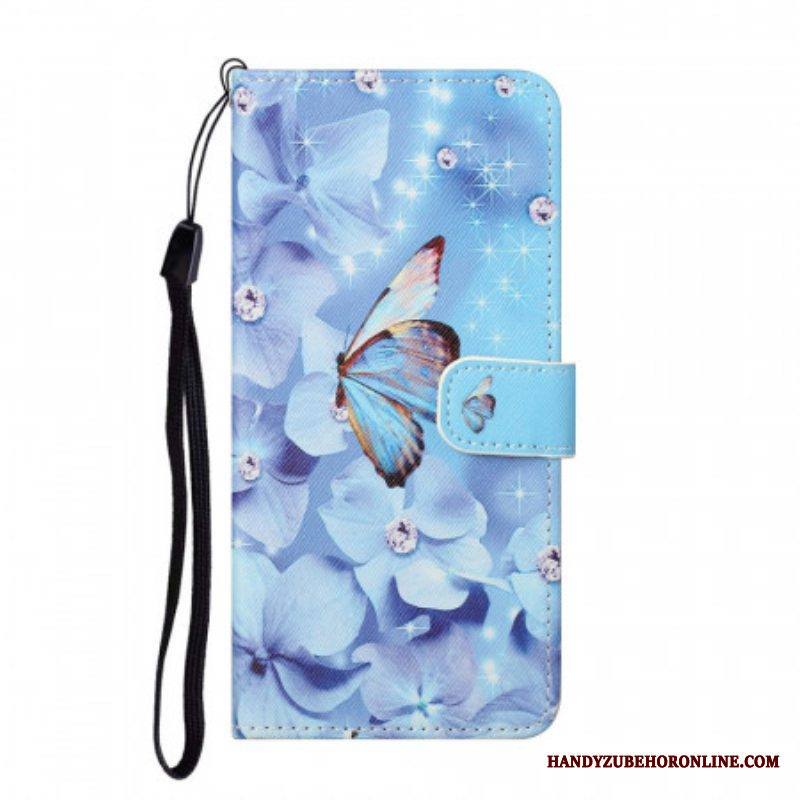 Kotelot Samsung Galaxy S22 Plus 5G Suojaketju Kuori Strappy Diamond Perhoset