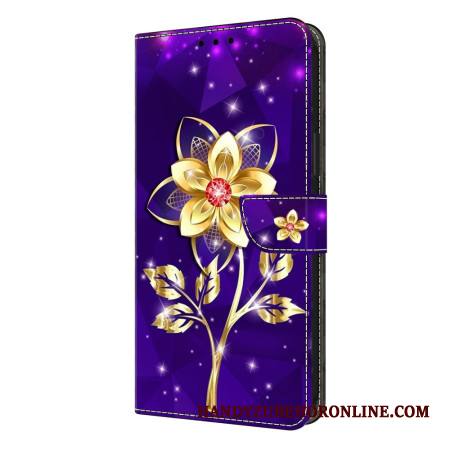 Kotelot Samsung Galaxy S26 Plus Puhelinkuoret Kultaiset Kukat Violetilla Taustalla