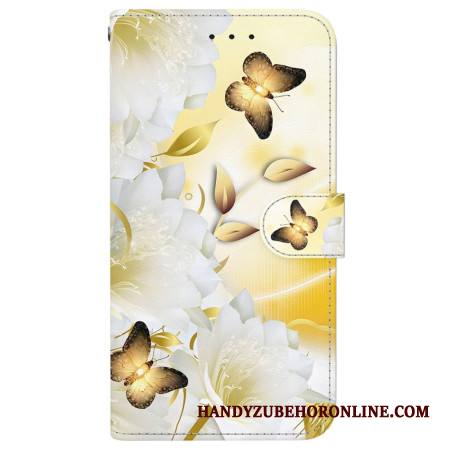 Kotelot Xiaomi Redmi Note 14 4g Kultaisia Perhosia Ja Kukkia