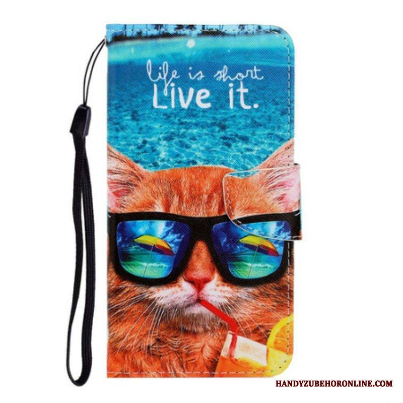 Kotelot iPhone 13 Pro Suojaketju Kuori Cat Live It Strappy