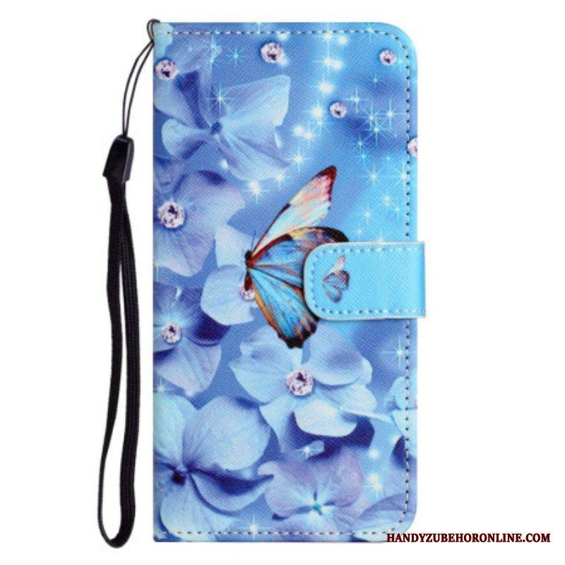 Kotelot iPhone 14 Plus Suojaketju Kuori Strappy Diamond Perhoset