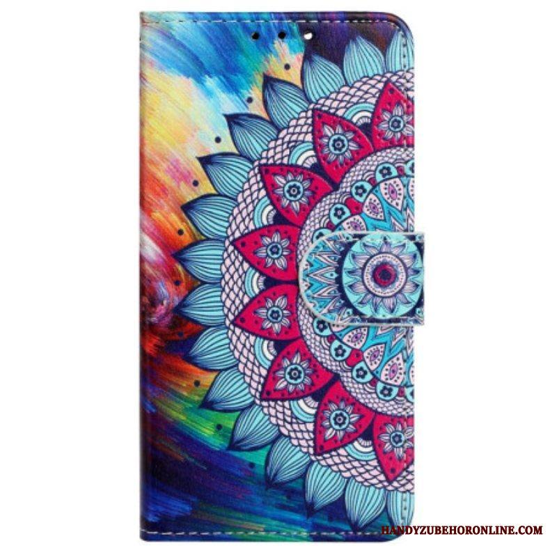 Kotelot iPhone 15 Plus Suojaketju Kuori Värikäs Mandala Hihnalla
