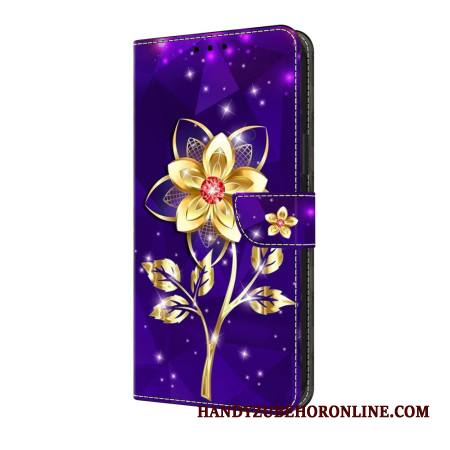 Kuoret Samsung Galaxy A17 4g / 5g Kultainen Kukka Violetilla Taustalla