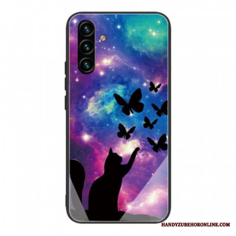 Kuori Samsung Galaxy A13 5G / A04s Karkaistu Lasi Kissa Ja Perhosia Avaruudessa