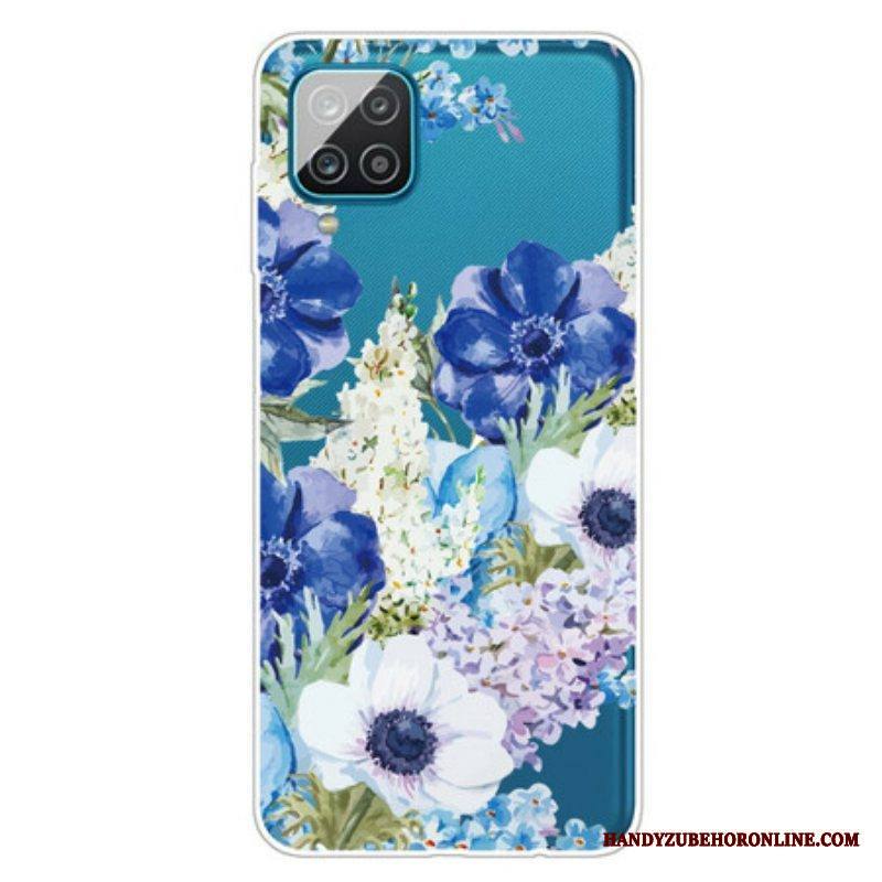 Kuori Samsung Galaxy M12 / A12 Saumaton Akvarelli Siniset Kukat