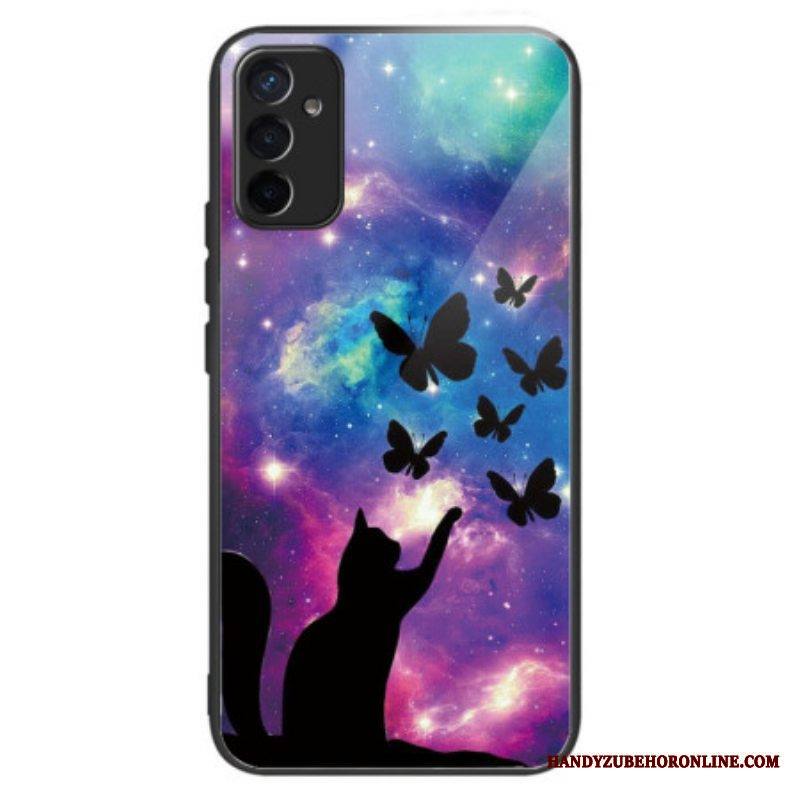 Kuori Samsung Galaxy M13 Karkaistu Lasi Kissa Ja Perhosia