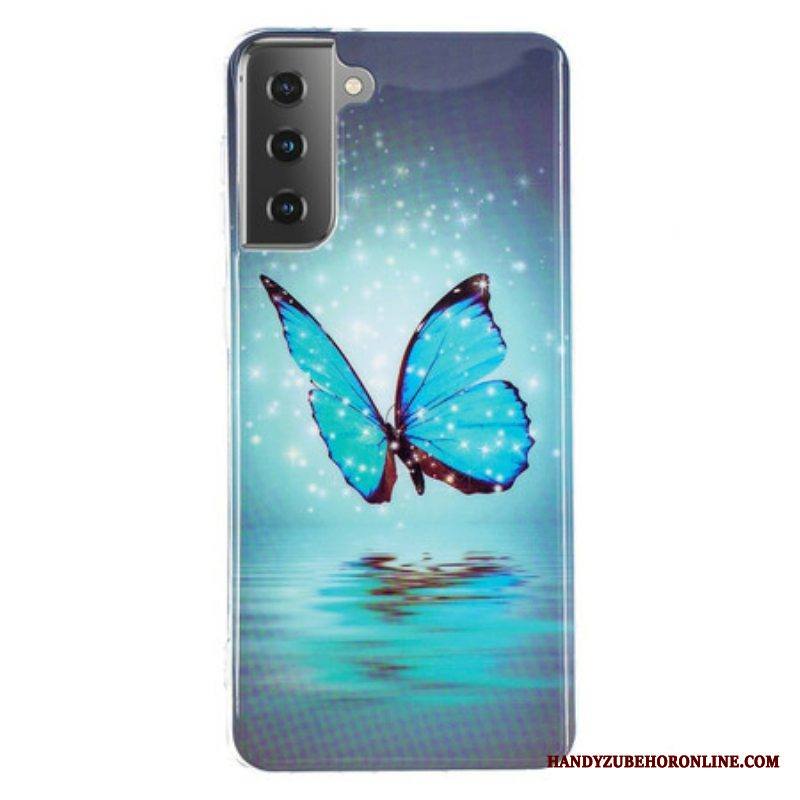 Kuori Samsung Galaxy S21 5G Fluoresoiva Sininen Perhonen