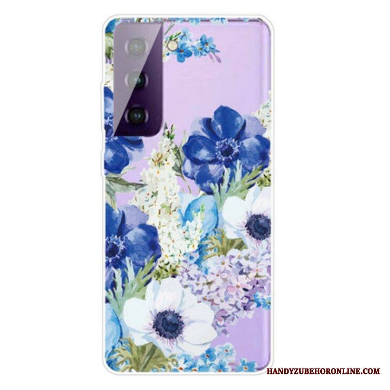 Kuori Samsung Galaxy S21 FE Akvarelli Siniset Kukat