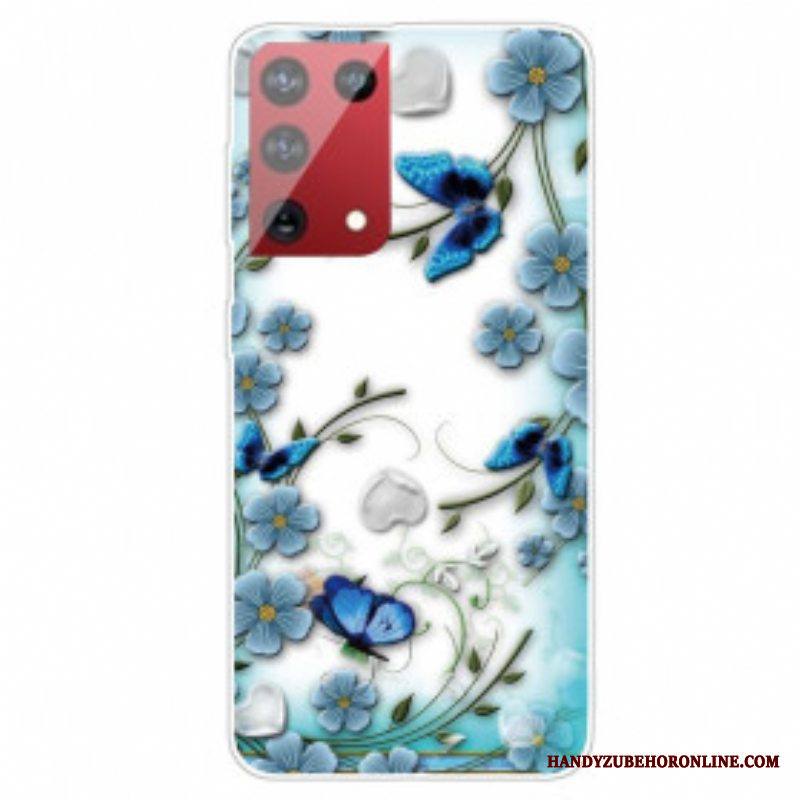 Kuori Samsung Galaxy S21 Ultra 5G Retro Perhosia Ja Kukkia