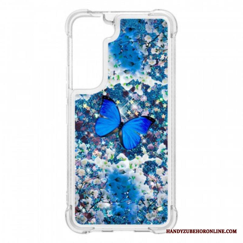 Kuori Samsung Galaxy S22 5G Glitter Blue Perhoset