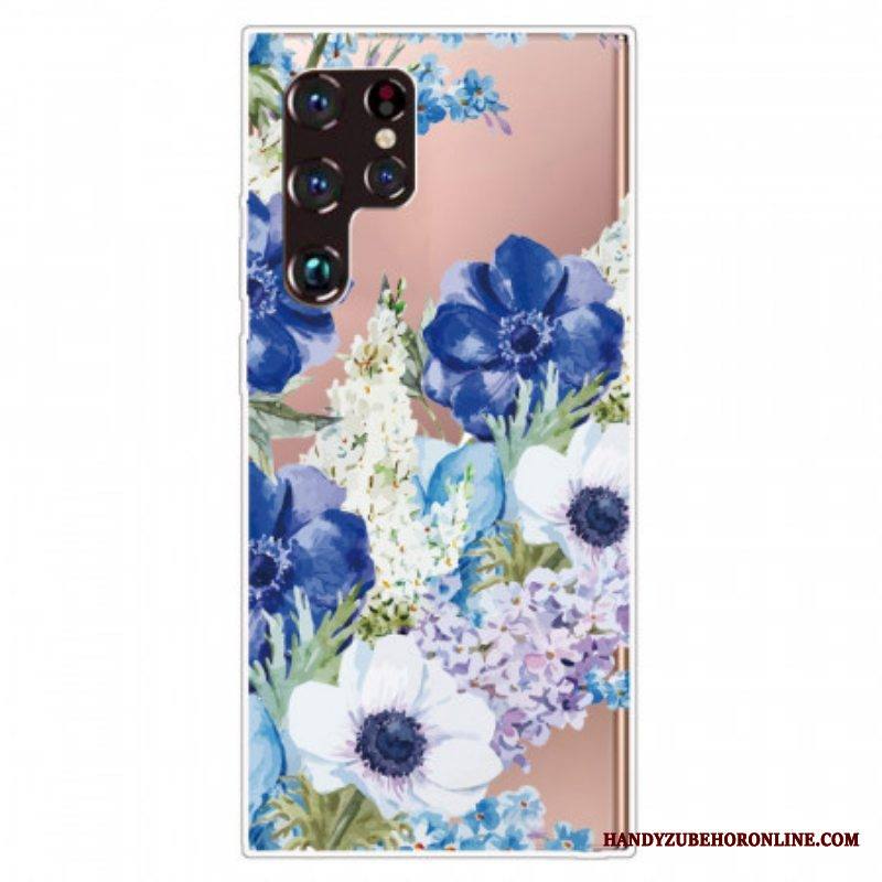 Kuori Samsung Galaxy S22 Ultra 5G Akvarelli Siniset Kukat