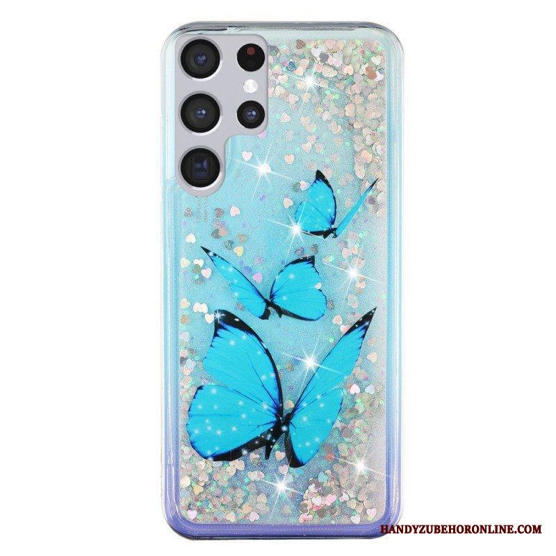 Kuori Samsung Galaxy S22 Ultra 5G Paljetteja Perhosia
