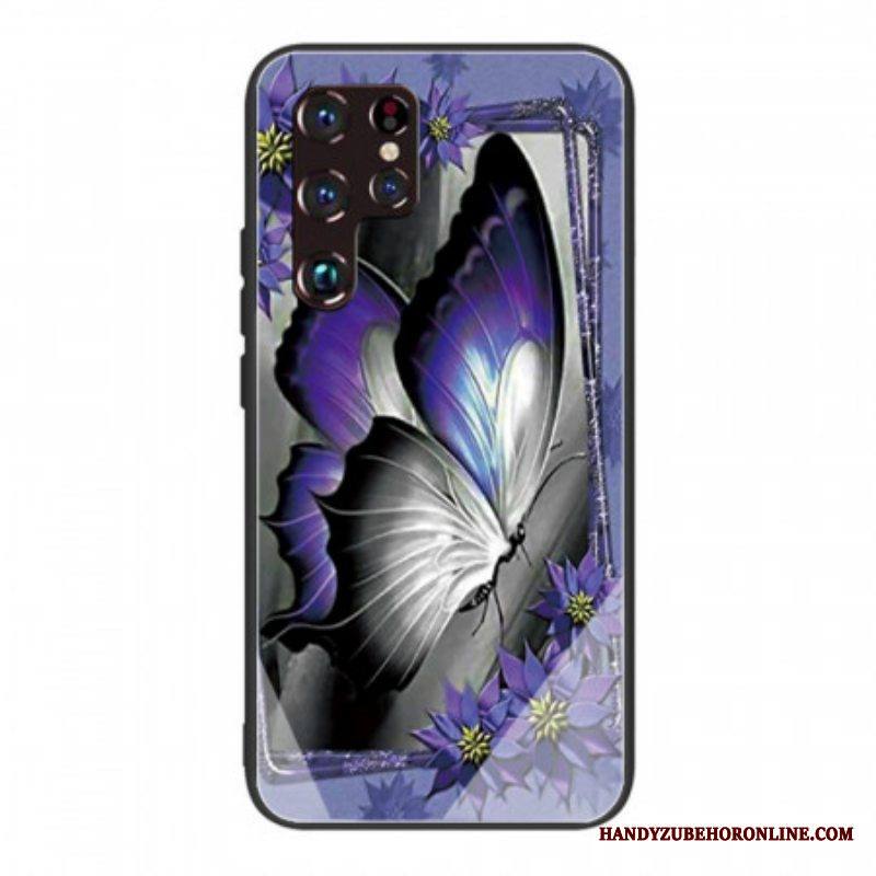 Kuori Samsung Galaxy S22 Ultra 5G Purple Butterfly Karkaistu Lasi
