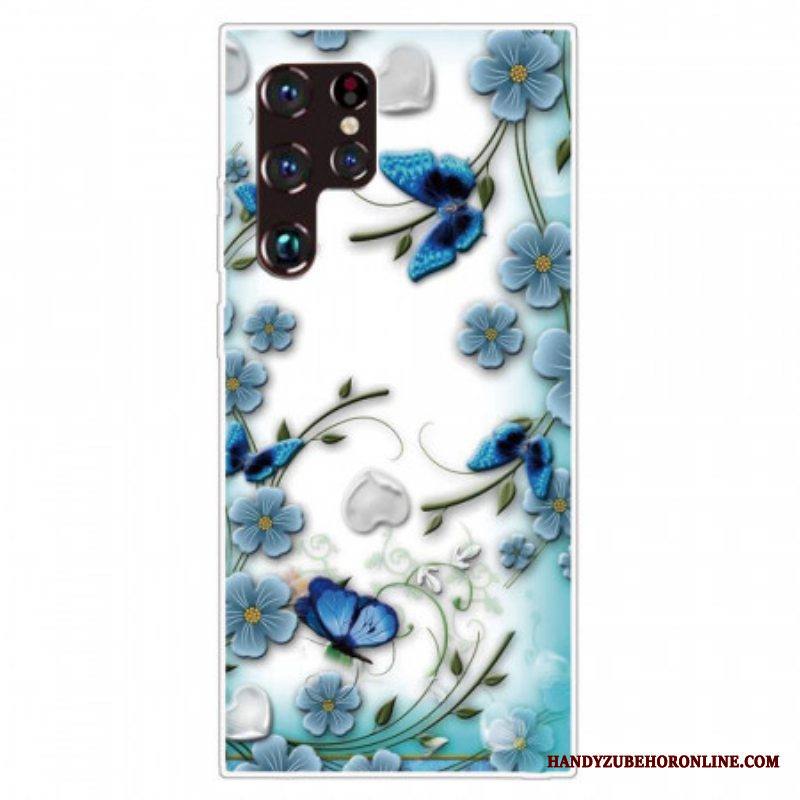 Kuori Samsung Galaxy S22 Ultra 5G Retro Perhosia Ja Kukkia