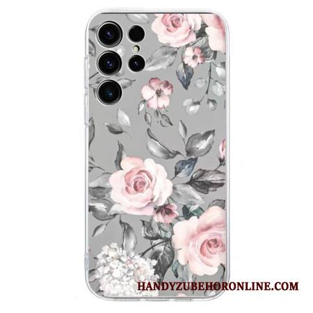 Kuori Samsung Galaxy S25 Ultra 5g Kukkakuvio Harmaalla Taustalla