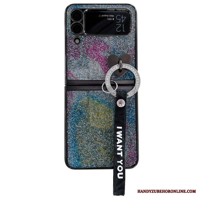 Kuori Samsung Galaxy Z Flip 3 5G Kotelot Flip Paljetteja Charms Ja Lanyard