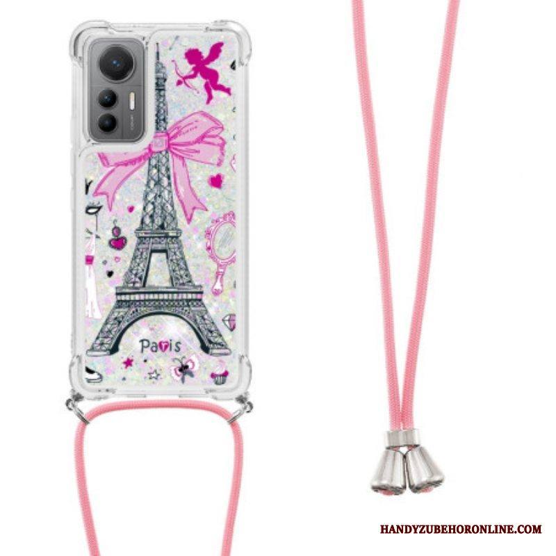 Kuori Xiaomi 12 Lite Kiristysnyörillä Eiffel-tornin Kimaltava Kiristysnyöri