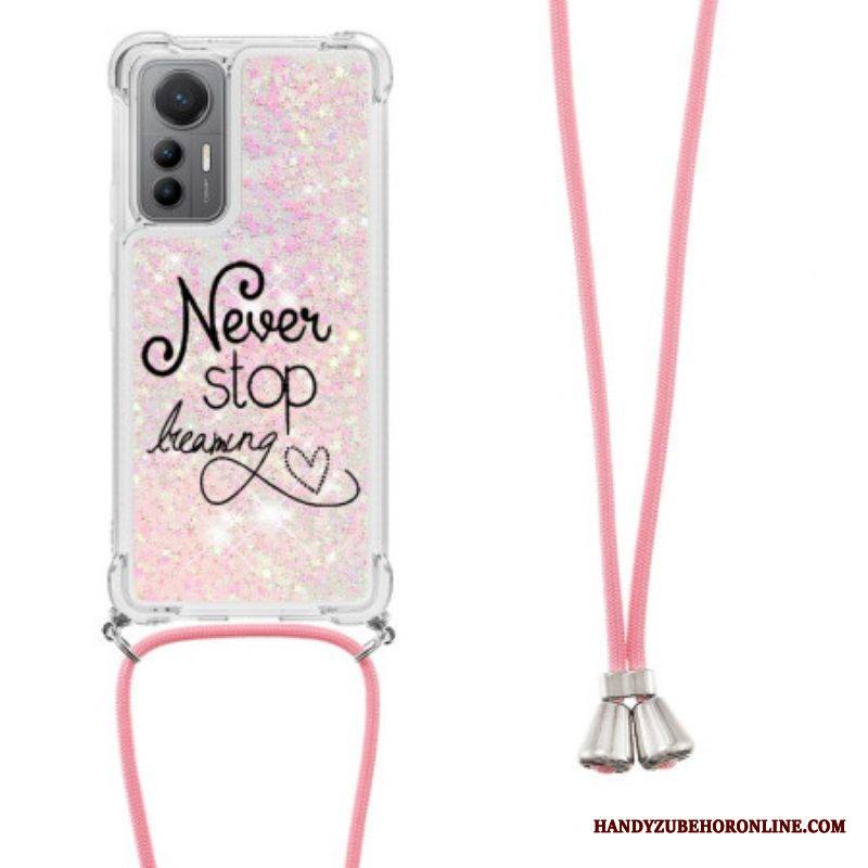 Kuori Xiaomi 12 Lite Kiristysnyörillä Älä Koskaan Lopeta Glitter-vetonauhaa