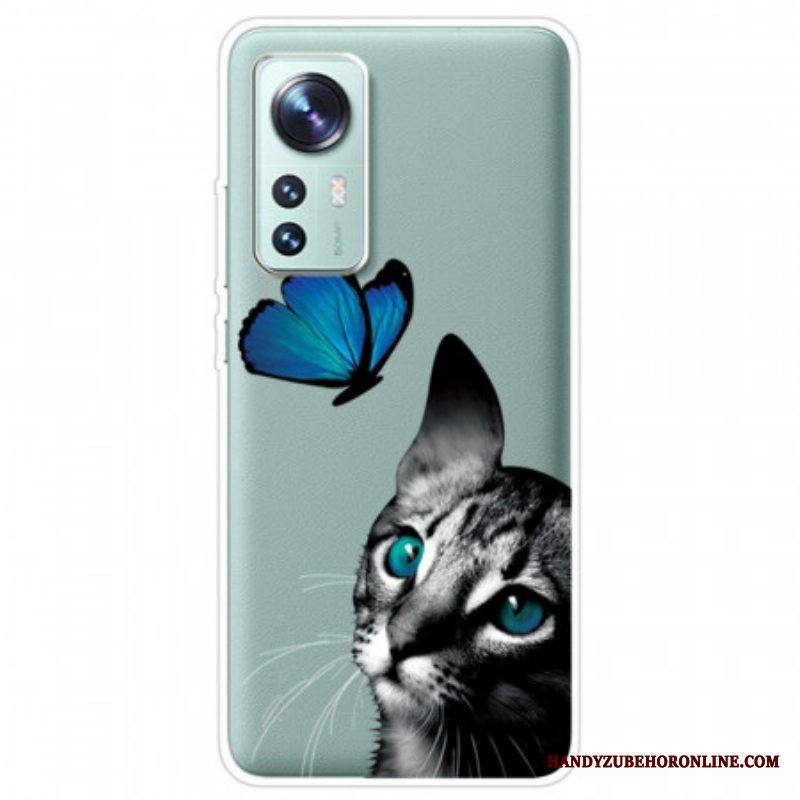 Kuori Xiaomi 12 Pro Silikoninen Kissa Ja Perhonen
