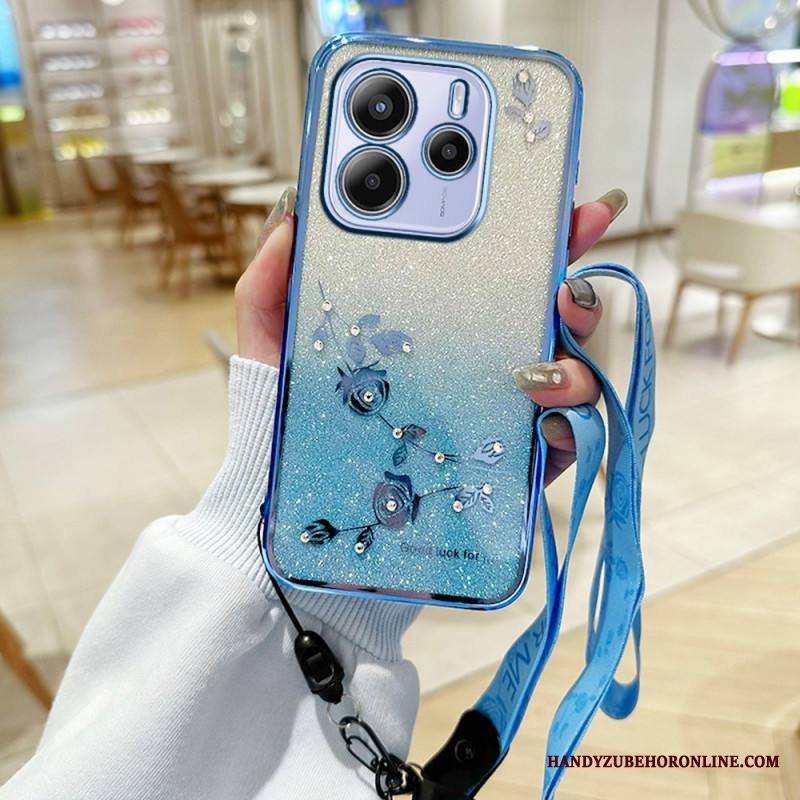 Kuori Xiaomi Redmi Note 14 4g Strasseja Ja Kukkia Sekä Nauha