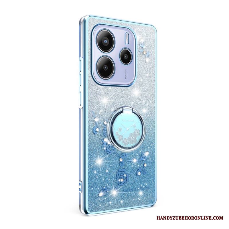 Kuori Xiaomi Redmi Note 14 4g Strassilla Ja Kukalla Koristeltu Sormusteline