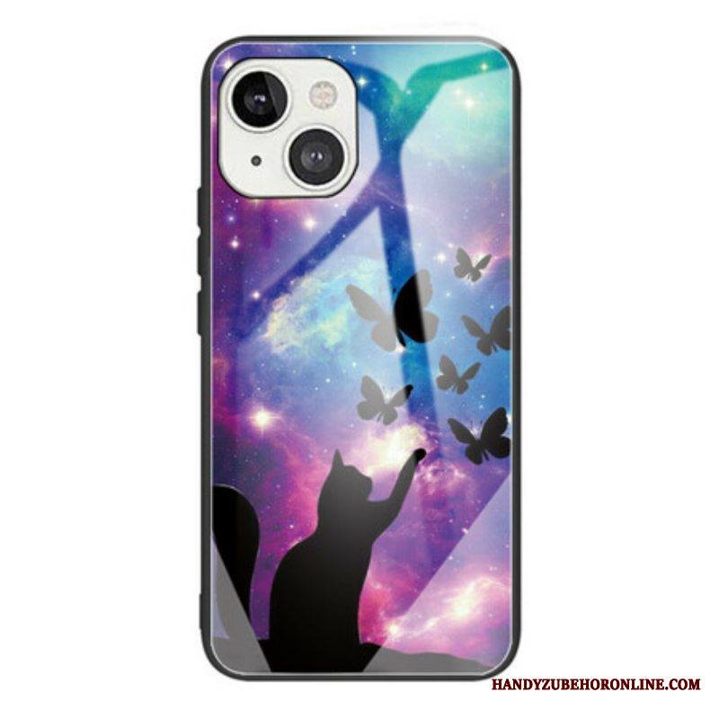 Kuori iPhone 13 Mini Karkaistu Lasi Kissa Ja Perhosia Avaruudessa