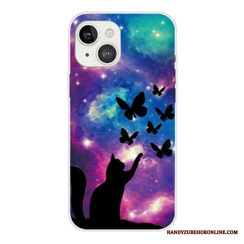 Kuori iPhone 13 Mini Kissa Ja Perhosia Avaruudessa