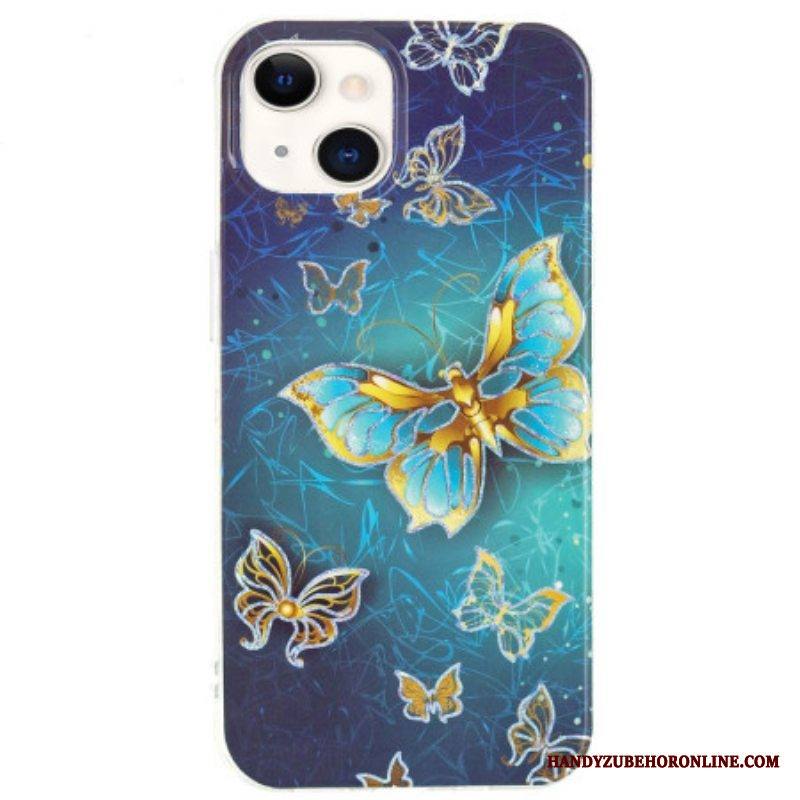 Kuori iPhone 15 Plus Kultaisia Perhosia