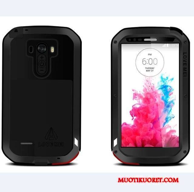 Lg G3 Kuori Musta Kotelo Metalli Lasi Karkaisu Silikoni