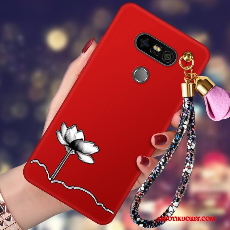 Lg G5 Kuori Ohut Trendi Persoonallisuus Silikoni Punainen Pesty Suede Kotelo